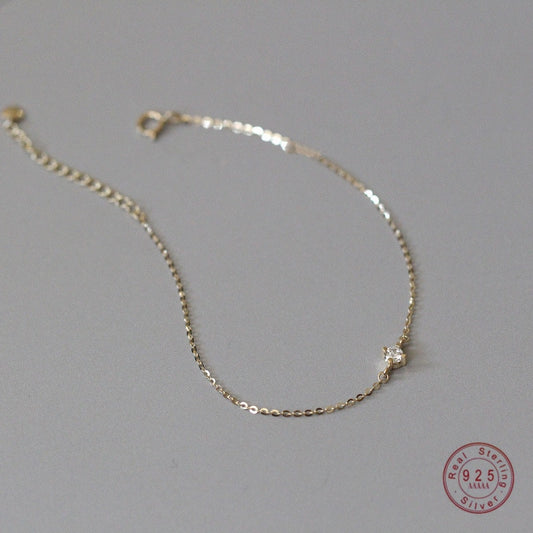 Classic 925 Sterling Silver Crystal Bracelet with Exquisite 14k Gold Plating