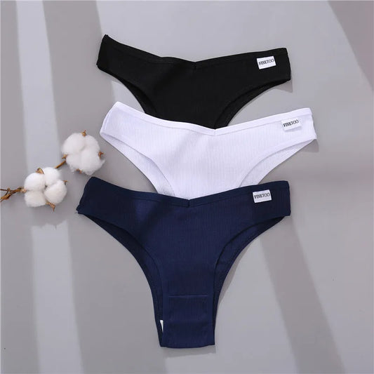 Cotton Panties Sexy V-Waist G-String Underwear 3Pcs Lady Panty Collection
