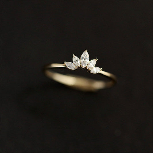 Crystal Crown Ring 925 Sterling Silver 14k Gold Plating