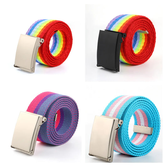 High Quality Unisex Rainbow Canvas Belts with Retro Design
