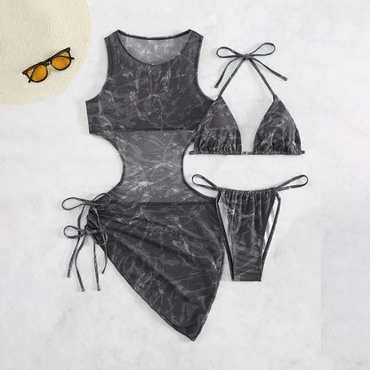 3 Piece Tie Dye Bikini Set Sexy Swimsuit for Women Fashionable Gradient Beachwear