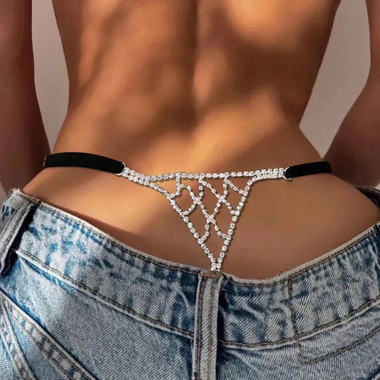 Rhinestone Panties Sexy Body Jewelry with Rhomboid Design