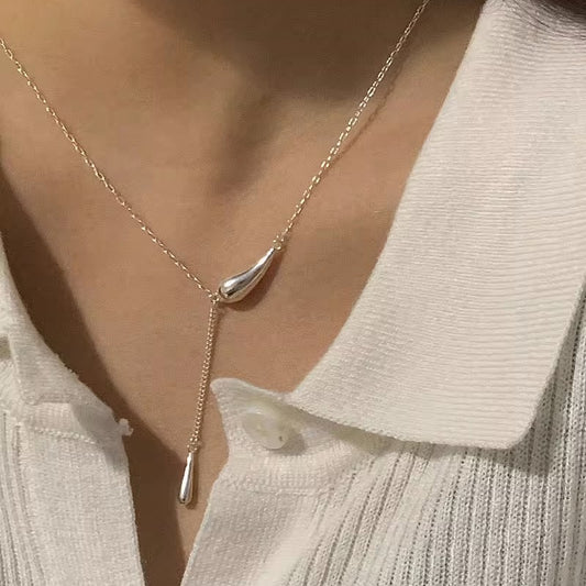 925 Sterling Silver Water Drop Tassel Necklace for Women