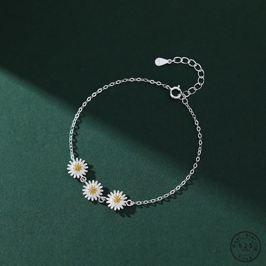 Temperament Enhancing 925 Sterling Silver Daisy Flower Ornament Bracelet for Women