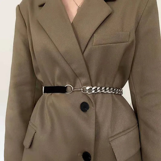 Retro Metal Chain Elastic Belt Fashionable Corset Decor for Dresses Suits and Coats