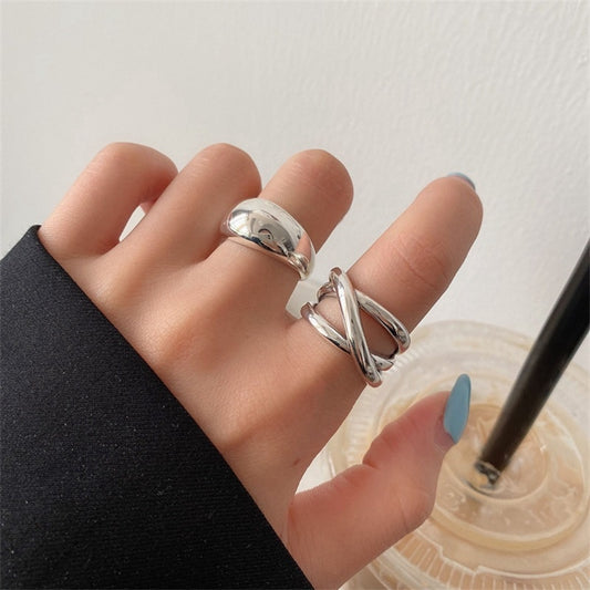 925 Sterling Silver Irregular Water Droplets Cross Ring Simple Retro Style Handmade Jewelry for Women