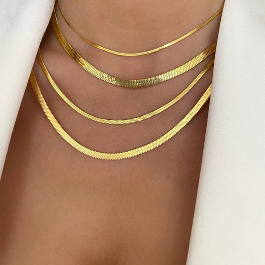 Trendy Unisex Snake Chain Women Necklace Stylish Stainless Steel Herringbone Gold Color Choker Necklace for Fashionable Women Jewelry