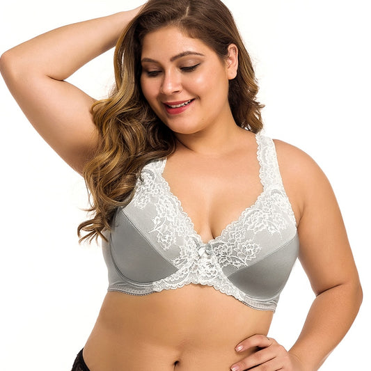 Plus Size Lace Underwire Bras Sexy in Lager Bosom Support for Women