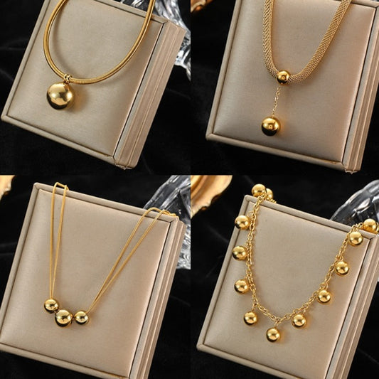 Stainless Steel Gold Color Hollow Ball Beads Pendant Necklace for Women Non-Fading Choker Jewelry Perfect Girls Gift for Parties