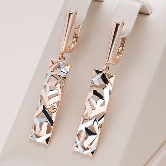 Square Wide Drop Earrings in 585 Rose Gold and Silver Mix Boho Long Earrings with Ethnic Retro Charm for Women Jewelry