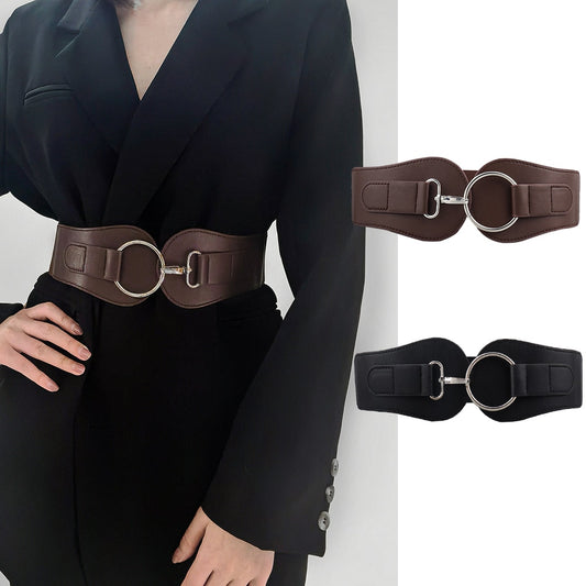 Elegant Wide Vintage Buckle Belt Luxury Elastic Leather Fashion Accessory Waist Versatile and Stylish