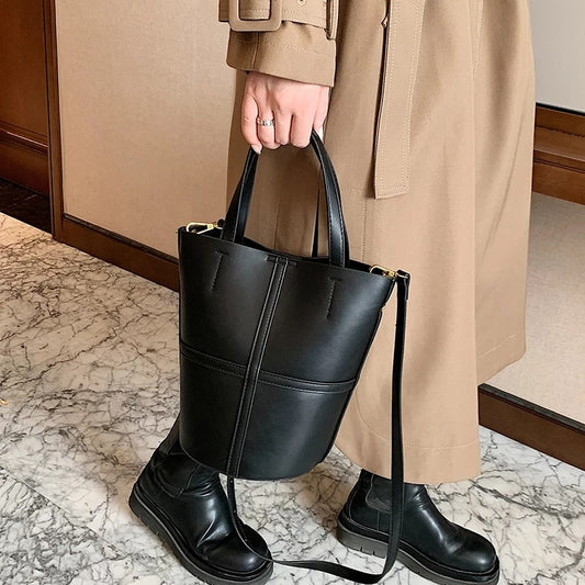 Vintage PU Leather Women Handbag Small Bucket Shoulder Bags Crossbody Purses for Ladies